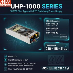 Fonte de Alimentação Industrial Mean Well UHP-1000-12 Tipo <span class=keywords><strong>Slim</strong></span> 960W PFC, Econômica, 12V 80A - Product Image 5