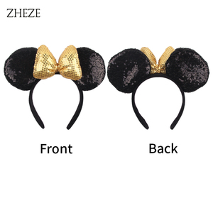 Accessoires de cheveux cosplay oreilles de souris classiques et mignonnes, nœud à paillettes, grand bandeau oreilles de souris noir pour enfants - Product Image 4