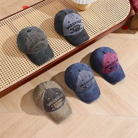 Casquette de baseball en jean délavé non structurée style vintage américain pour femme, avec motif lettres, large bord, grande taille, effet amincissant pour le visage