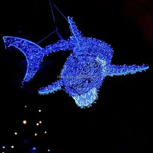 กลางแจ้ง3D นำแสงคริสต์มาสฉลามปลาโลมาสัตว์ประติมากรรมสำหรับการค้าสวนสัตว์ฤดูหนาวแสงแสดง