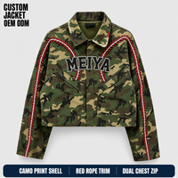 Veste Homme Personnalisée Verte Imprimé Camouflage avec Patch Brodé sur la Poitrine, Bordure en Corde Rouge, Double Fermeture Éclair sur la Poitrine pour un Style Streetwear Court et Boxy – Collection Automne