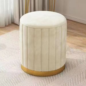 Luxurious suede round <b>stool</b>, suitable for <b>bedrooms</b> and entrance areas of apartments - modern soft design, stackable and storage- - Product Image 1