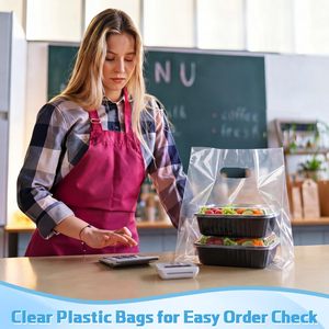 Clear Plastic Take Out <b>Bags</b> 9.4x5.9x13.8 In Die Cut Handles Heavy Duty Square Bottom <b>Bulk</b> For Business Shopping - Product Image 3