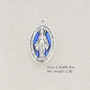 Colgante de aleación de La Virgen María de talla grande 46*25mm, Medalla Milagrosa de plata azul, accesorios de encanto religioso católico - Product Image 3