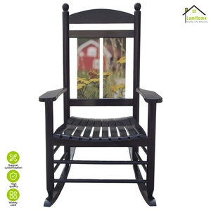 เก้าอี้โยกไม้ป็อปลาร์ลายพิมพ์สวยงาม สีดำ ที่วางแขนไม้เนื้อแข็ง สำหรับห้องนั่งเล่น ระเบียงตกแต่งบ้าน ขายตรงจากโรงงาน - Product Image 1