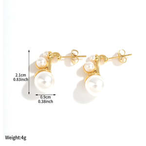 Boucles d'oreilles inhabituelles en acier inoxydable vintage français 18K pour fille de fête de mariage Boucles d'oreilles en perles élégantes hypoallergéniques - Product Image 2