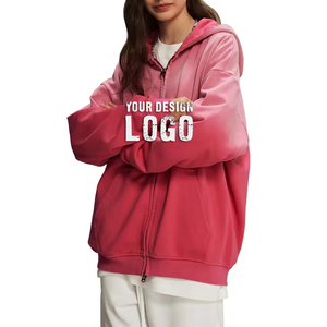 Customized Logo Spray Dye Distress Zipper Women's Hoodie Outdoor Casual Washed Vintage <b>Cardigan</b> Lady Hoodies Coat - Product Image 1