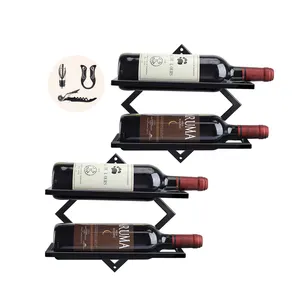 2023 Hot selling display wine bottle holder home decor black foldable wine rack wall mounted metal