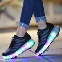 Chaussures à roulettes LED tendance, basses, à deux roues rétractables, chaussures de sport décontractées pour enfants, chaussures à roulettes pour enfants d'extérieur, taille 27-41