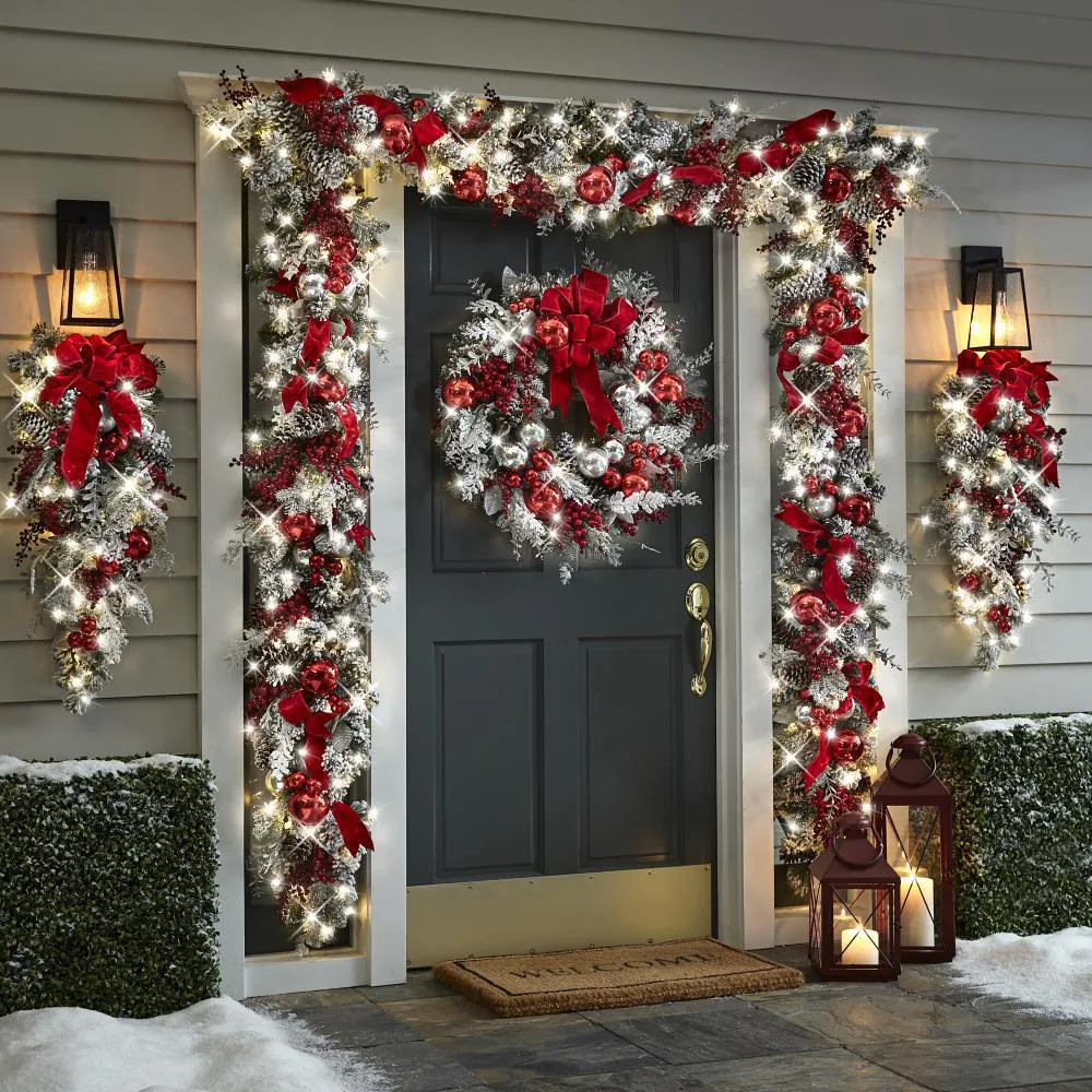 New Christmas Wreath Merry Christmas Front Door Ornament Wall Artificial Pine Garland for Party Decor