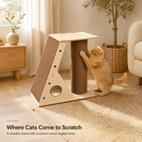 Griffoir pour chat en bois avec plateforme supérieure, structure en contreplaqué massif, colonne de griffage verticale pour chats d'intérieur