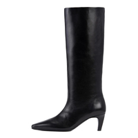 Bottines chics à talon chaton et bout échancré, pour mollets larges, avec couture centrale, en cuir végétalien, style chic français