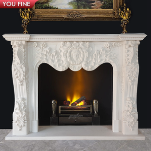 Cheminée en marbre blanc sculptée à la main de style français - Product Image 1