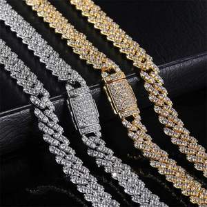 Wholesale 8mm Cuban <b>Chain</b> Flap Buckle Single Zircon Men's <b>Copper</b> Cuban <b>Chain</b> Necklace Bracelet - Product Image 1