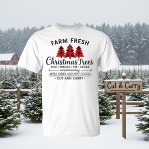 Camiseta a cuadros con diseño de árboles de Navidad frescos de la granja, estilo rústico, para las fiestas de invierno, lista para llevar - Product Image 1