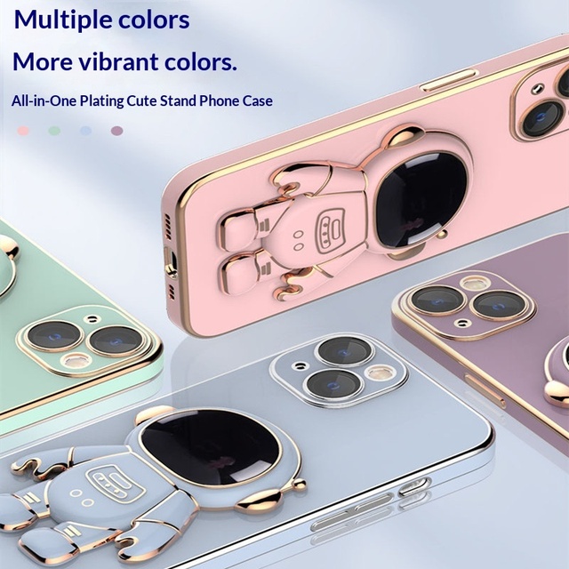 2026 Hot Selling Popular Electroplated 3D Astronaut Folding Stand Holder Phone Case for iPhone 18 17 16 15 14 13 12 11 Pro Max