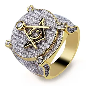 wholesale hip hop jewelry iced out vintage AG masonic rings for mens large size fashion luxury religious design spiritual rings