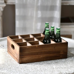 Boîte de rangement rétro en bois marron avec compartiments pour bouteilles de bière, organisateur rectangulaire à dessus ouvert - Product Image 1