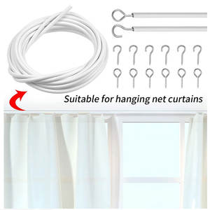 다목적 PVC 코팅 철 커튼 로프 5m 벽걸이 형 액세서리 좋은 텐셔너 코드 케이블 세트 가정용 플라스틱 후크 - Product Image 4