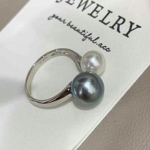 Bague en perle naturelle bicolore, style européen et américain, polyvalente, avec bouche mobile, approvisionnement direct par le fabricant - Product Image 2