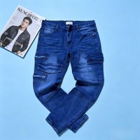 Jean Cargo Homme Stretch Slim Fit GZL031 à Taille Élastique, Pantalon en Denim Multi-Poches, Style Streetwear et Motard – 6,85 Dollars