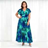 Robe longue plissée en mousseline de polyester imprimée florale africaine grande taille pour femme, commande en gros