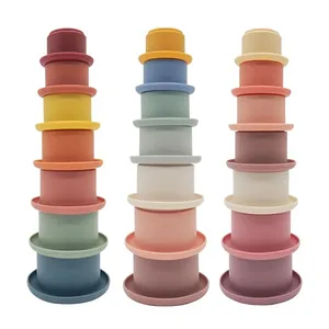 Nhà Máy Bán buôn sinh thái thân thiện giáo dục Bath đồ chơi cho bé trẻ em khối xây dựng Silicone xếp chồng cup đồ chơi - Product Image 1