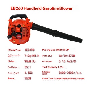 Soplador de Hojas Industrial Portátil EB260, Motor de Gasolina de 2 Tiempos y 0.75kw, Presión de Viento de 130g, Velocidad del Aire de 0.13m/S, para Jardín y Césped - Product Image 2