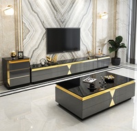 Table basse et meuble TV modernes de luxe léger, combinaison pour salon, avec fonction de rangement en verre trempé, mobilier de maison