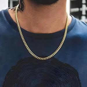 سلسلة عنق كوبية من الفولاذ المقاوم للصدأ 316L بلون ذهبي لامع على طراز الهيب هوب، هدية للرجال - Product Image 2