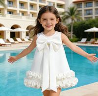 Robe d'anniversaire rouge élégante sans manches pour filles, avec grand nœud et ourlet à volants, robe de princesse, Vestidos De Fiesta, vêtements pour enfants, boutique