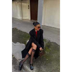 Abrigo Negro de Mujer con Cuello Alto, Largo, Estampado Moderno, Botón Único, Desmontable, de Algodón, Tallas XS-XL para Otoño-Invierno - Product Image 3