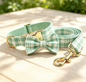 Durable <b>Light</b> Blue Plaid Polyester <b>Dog</b> Collar Leash Set Featuring Cute Timeless Design Sturdy Hook Buckle - Product Image 1