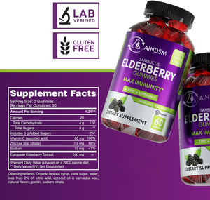 Gomitas de Saúco Negro a Bajo Precio, Veganas, con Musgo Marino, Apoyo Inmunológico y Antioxidante, Gomitas de Saúco con Zinc - Product Image 3