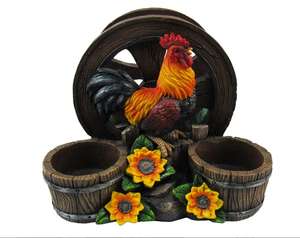 Gallo con ruota del carro Farm Barrel e girasoli tovagliolo sale e pepe Shaker Holder Home Decor accessorio da cucina da pranzo - Product Image 1