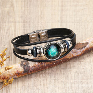 Pulseras de Cuero Trenzado con Cuerda Encerada de los 12 <span class=keywords><strong>Signos</strong></span> del Zodiaco, Estilo Vintage, con Forma de Mariposa, Pulsera de la Amistad - Product Image 3