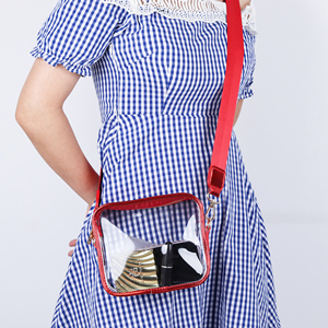 Sac messager rouge personnalisé pour femme, en PVC transparent, écologique, avec pochette organisatrice à ceinture, fermeture éclair étanche, bandoulière, portable pour l'hiver - Product Image 5