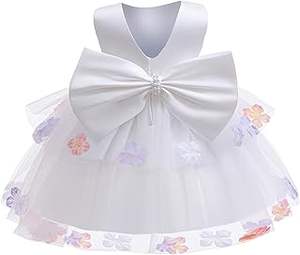 Vestido de <span class=keywords><strong>Fiesta</strong></span> de Verano para Niñas, Nuevo Modelo, Vestido Blanco con Lazo Grande, Diseño Sólido, Cuello Redondo, para Bautizo, 6-24 Meses, 3 Piezas - Product Image 4