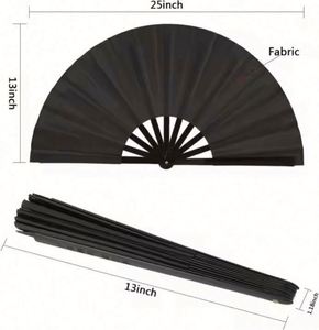 Abanicos plegables de 33 cm con mango, en blanco y negro, de poliéster y plástico, pintados a mano para Navidad - Product Image 4