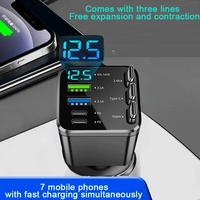 Cargador de Coche con 2 Puertos Tipo-C + 2 Puertos USB-A, Cargador Rápido PD QC con Pantalla de Voltaje para Vehículos de 12-24V