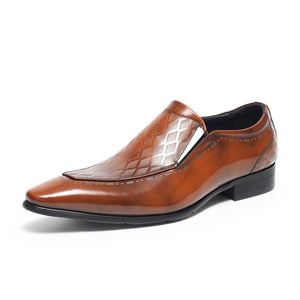 Mocassins en cuir véritable marron à bout pointu, motif géométrique, à enfiler, respirants, chaussures habillées - Product Image 4