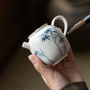 Hand Painted Porcelain Teapot With Lid Round Shape Blue Bamboo Design Kung Fu <b>Tea</b> <b>Set</b> Small Size Afternoon <b>Tea</b> Use - Product Image 3