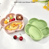 Nouvelle assiette pour bébé en silicone incassable, sans BPA, 100% silicone de qualité alimentaire, avec design floral, assiette à ventouse divisée pour bébés