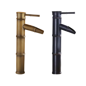 Смеситель для раковины в античном стиле из латуни с дизайном под бамбук, изливом-водопадом, для горячей и холодной воды, настольный, для ванной комнаты - Product Image 2