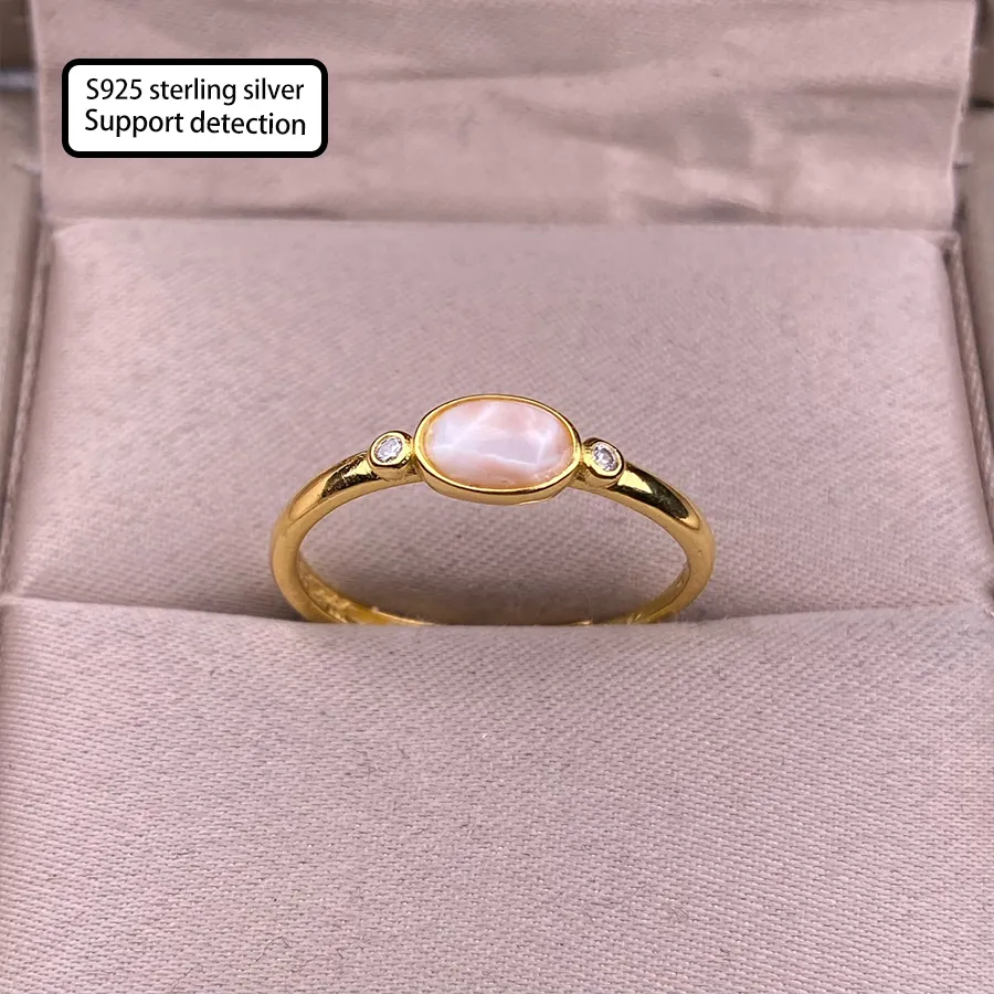 S925 argento Sterling natrusl oro cristallo semplice pendolarismo moda rosa mare anello di pietra per gli uomini e le donne anello regolabile