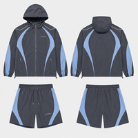 Ensemble de survêtement sportif pour homme, veste coupe-vent à capuche et short, couleur gris charbon, logo personnalisé, 2 pièces