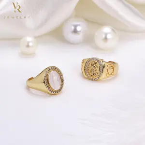 FR2056女性18k镀金珠宝石水晶黄铜情侣可调圣母圣犹大戒指