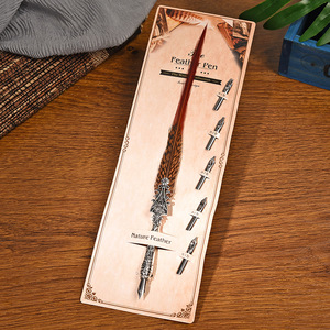 Nouveauté : Ensemble de stylos <span class=keywords><strong>plume</strong></span> en métal avec <span class=keywords><strong>plume</strong></span> de paon vintage, <span class=keywords><strong>calligraphie</strong></span> <span class=keywords><strong>anglaise</strong></span> rétro - Product Image 2