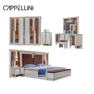 Turkish Classic Design Wood Frame Queen Size Double Bed Room Leather Headboard Modern Luxury Mdf Full Bedroom Furniture Set