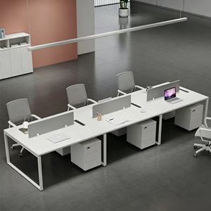 Chaise de bureau KERIOR FM-002 pour personnel, combinaison de bureaux quatre places avec écran, siège en PVC résistant au feu, à la corrosion et aux taches, bureau moderne - Product Image 5